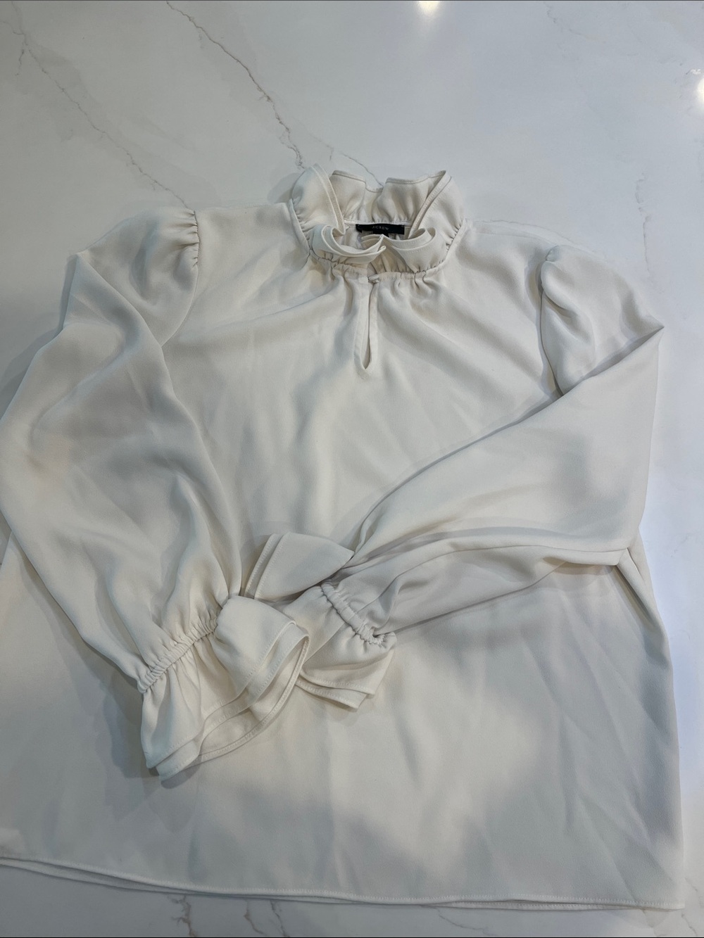 J. Crew Cream Ruffle-Neck Blouse